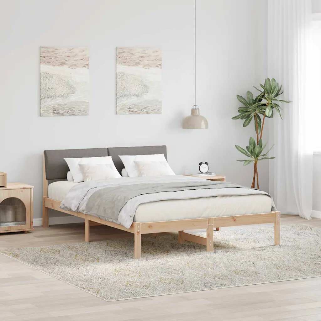vidaXL Рамка на леглото Кафяво и таупе 150 x 200 cm Борово дърво масив