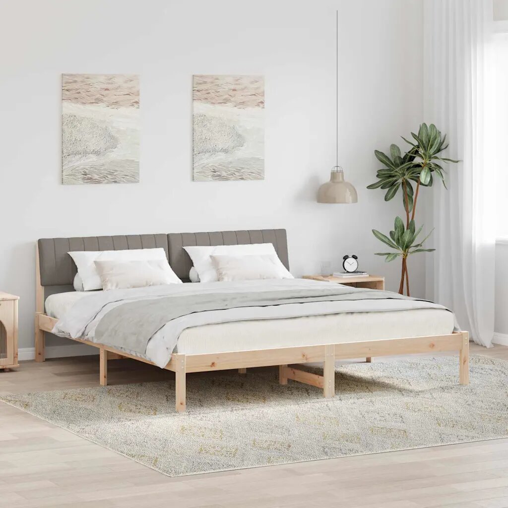 vidaXL Рамка на леглото Кафяво и таупе 180 x 200 cm Борово дърво масив