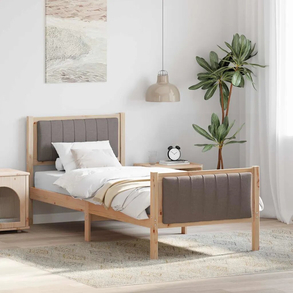 vidaXL Рамка на леглото Кафяво и таупе 75 x 190 cm Борово дърво масив