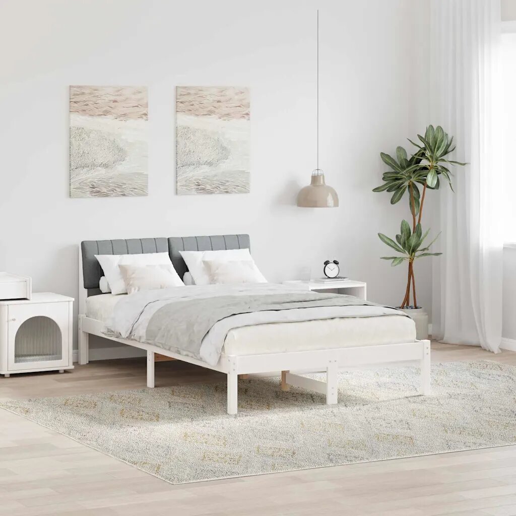 vidaXL Рамка на леглото с таблото Бял и светлосив 120 x 200 cm