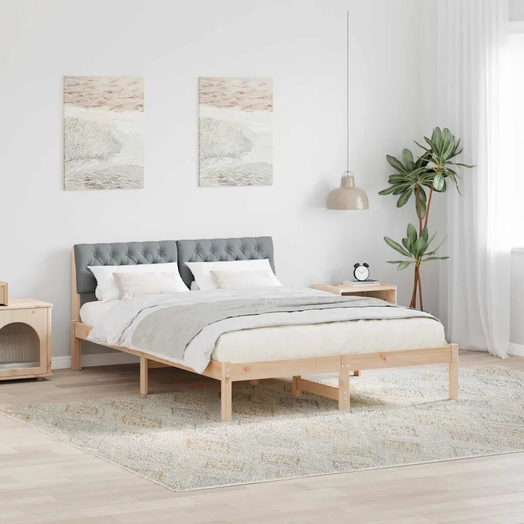 vidaXL Рамка на леглото с таблото Кафяв и светло сив 135 x 190 cm
