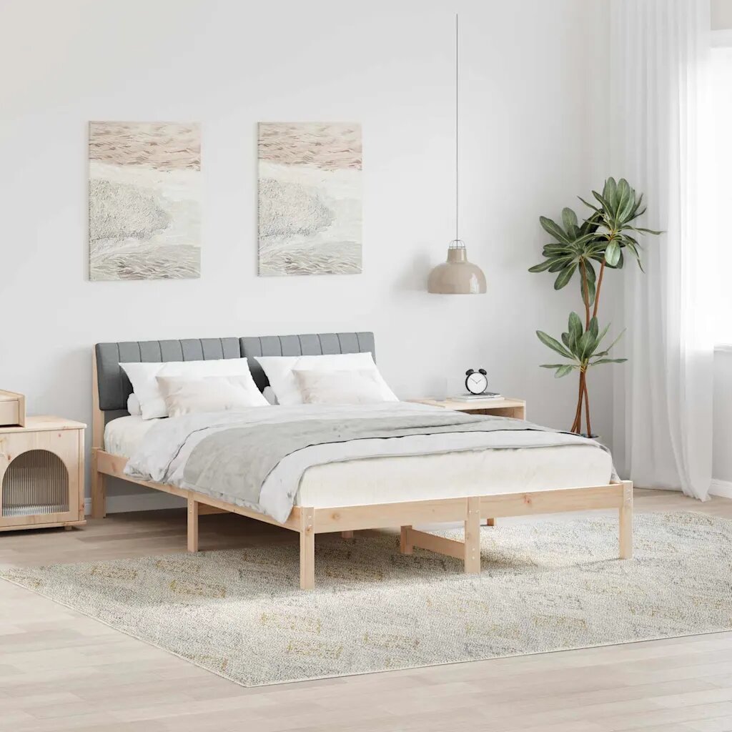 vidaXL Рамка на леглото с таблото Кафяв и светло сив 135 x 190 cm