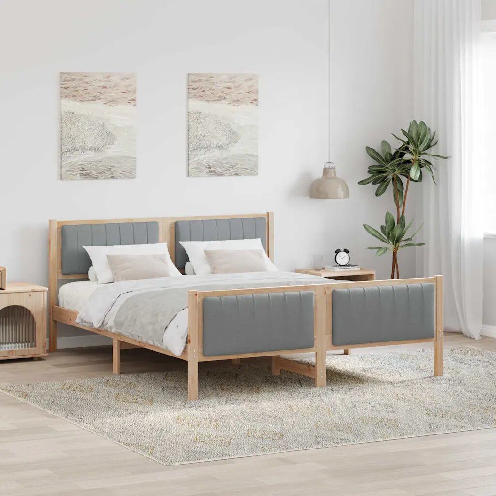 vidaXL Рамка на леглото с таблото Кафяв и светло сив 160 x 200 cm