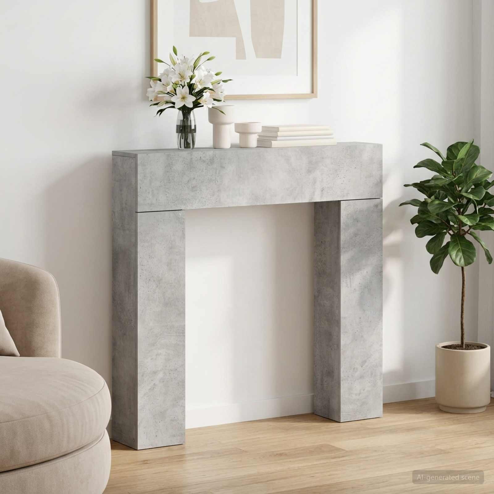 vidaXL Рамка за камина Бетонно сиво 102 x 18 x 1005 см