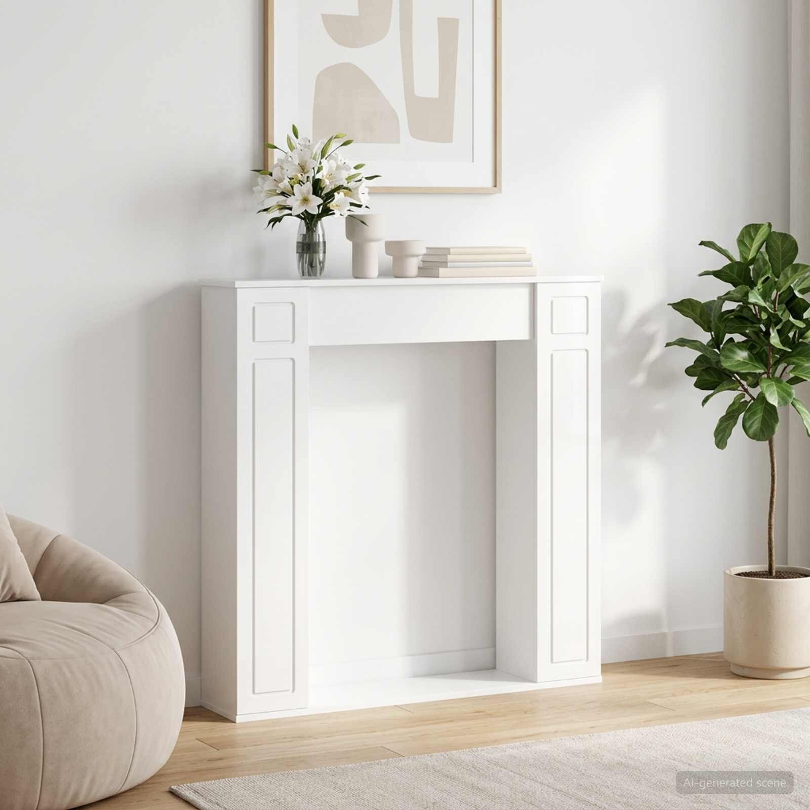 vidaXL Рамка за камина Бял гланц 100 x 20 x 100 cm Инженерна дървесина