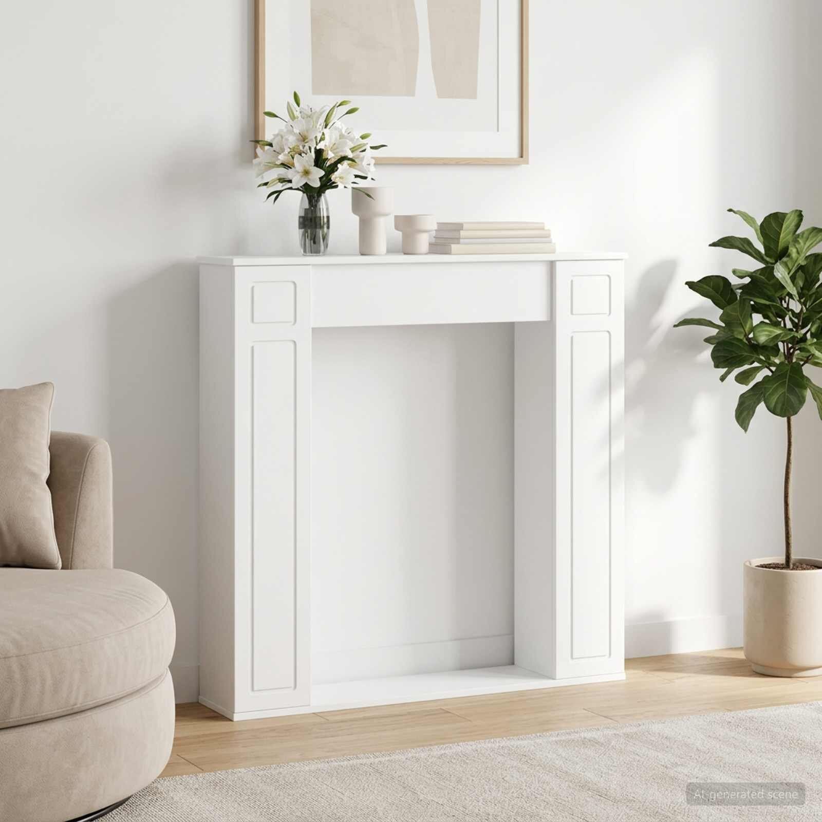 vidaXL Рамка за камина Бяло 100 x 20 x 100 cm Инженерна дървесина