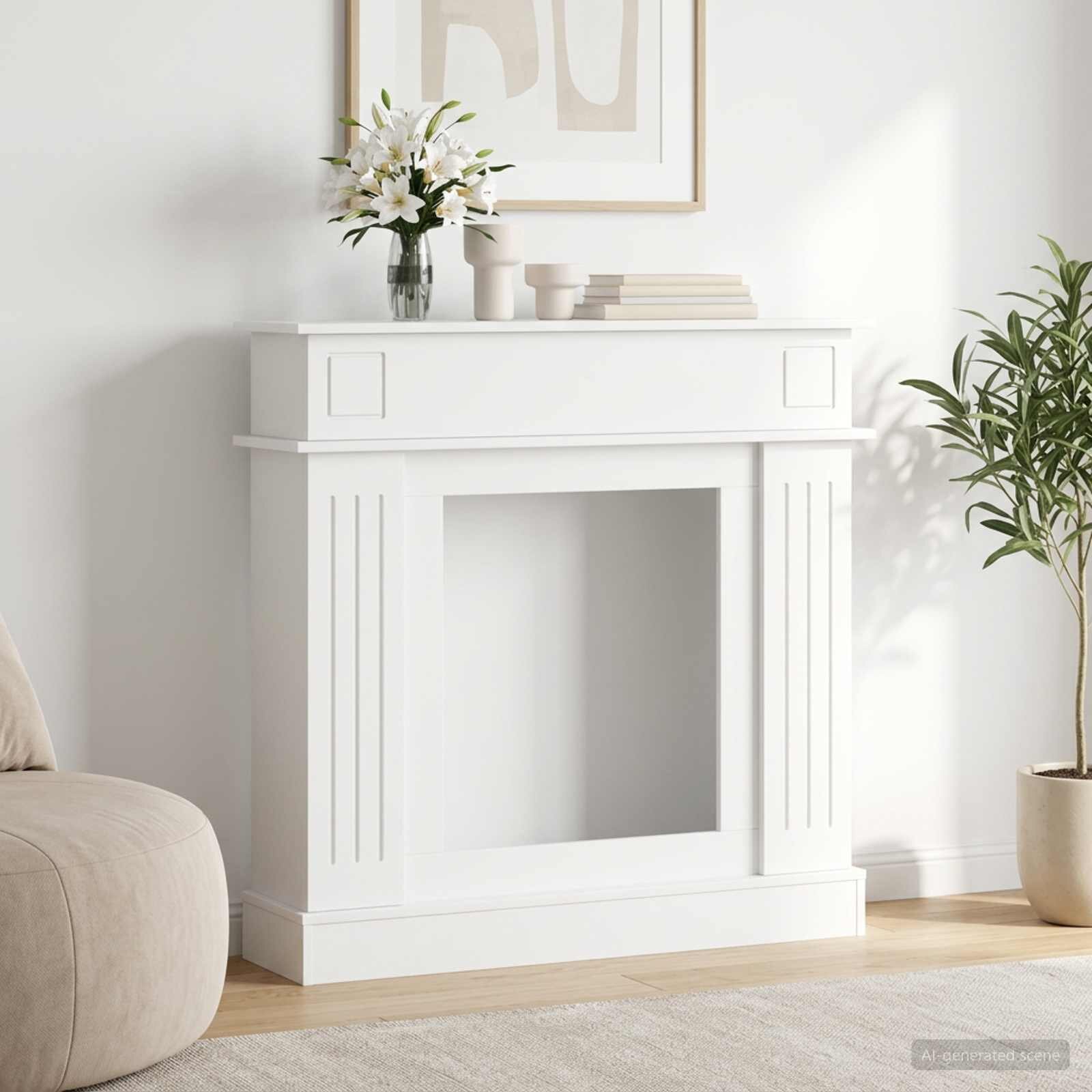 vidaXL Рамка за камина Бяло 102 x 26 x 100 см Инженерна дървесина