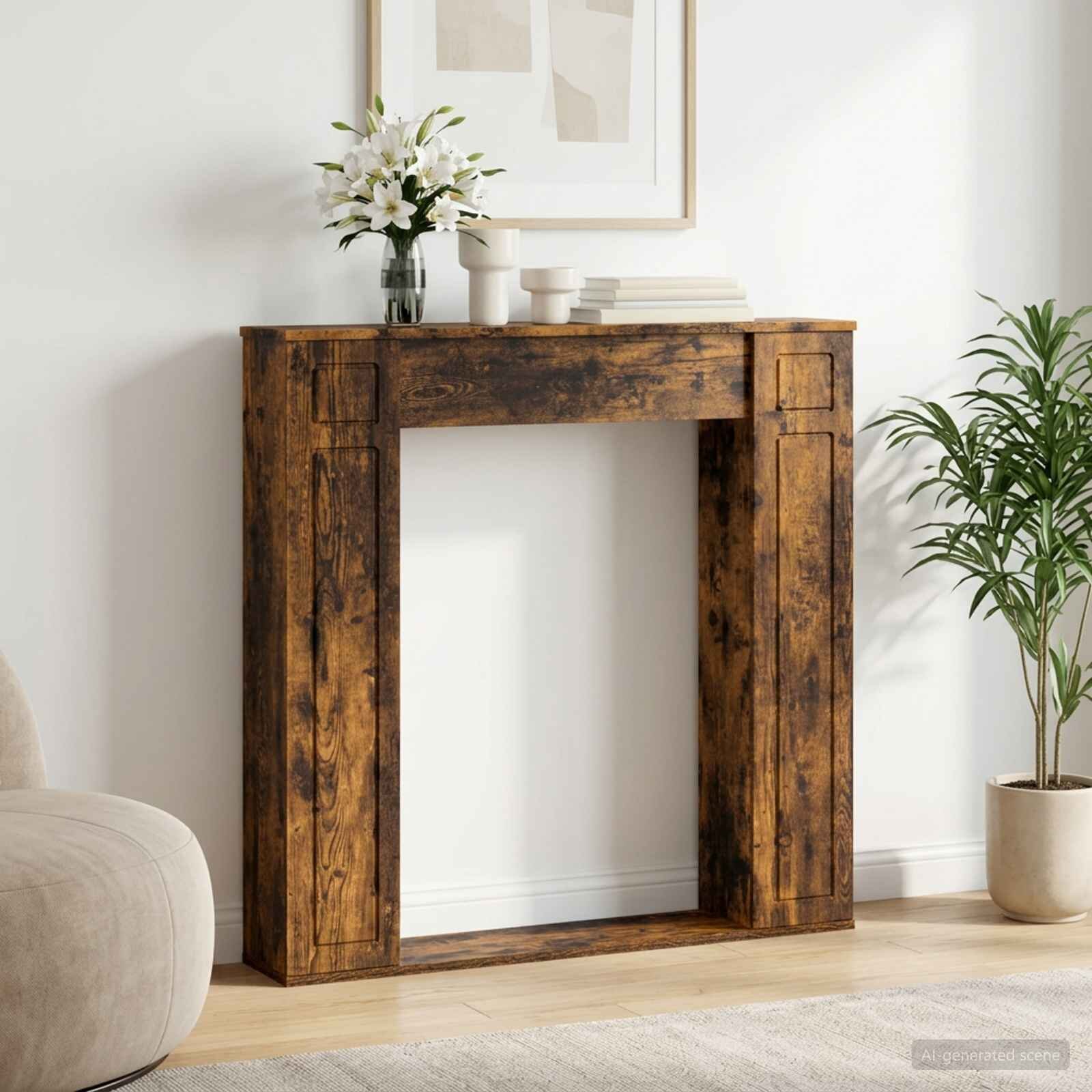 vidaXL Рамка за камина Опушен дъб 100 x 20 x 100 cm