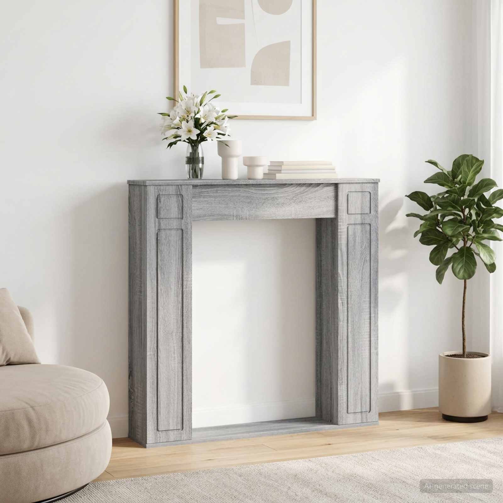 vidaXL Рамка за камина Сив Сонома 100 x 20 x 100 cm