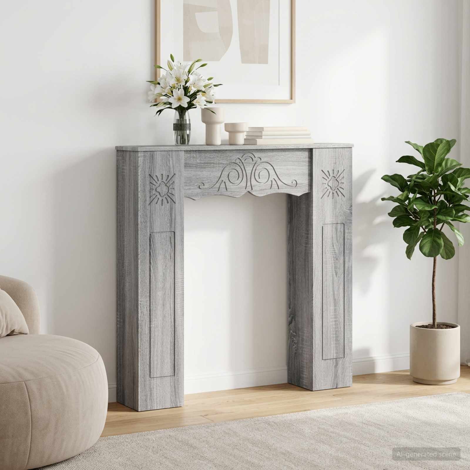 vidaXL Рамка за камина Сив Сонома 102 x 20 x 102 см