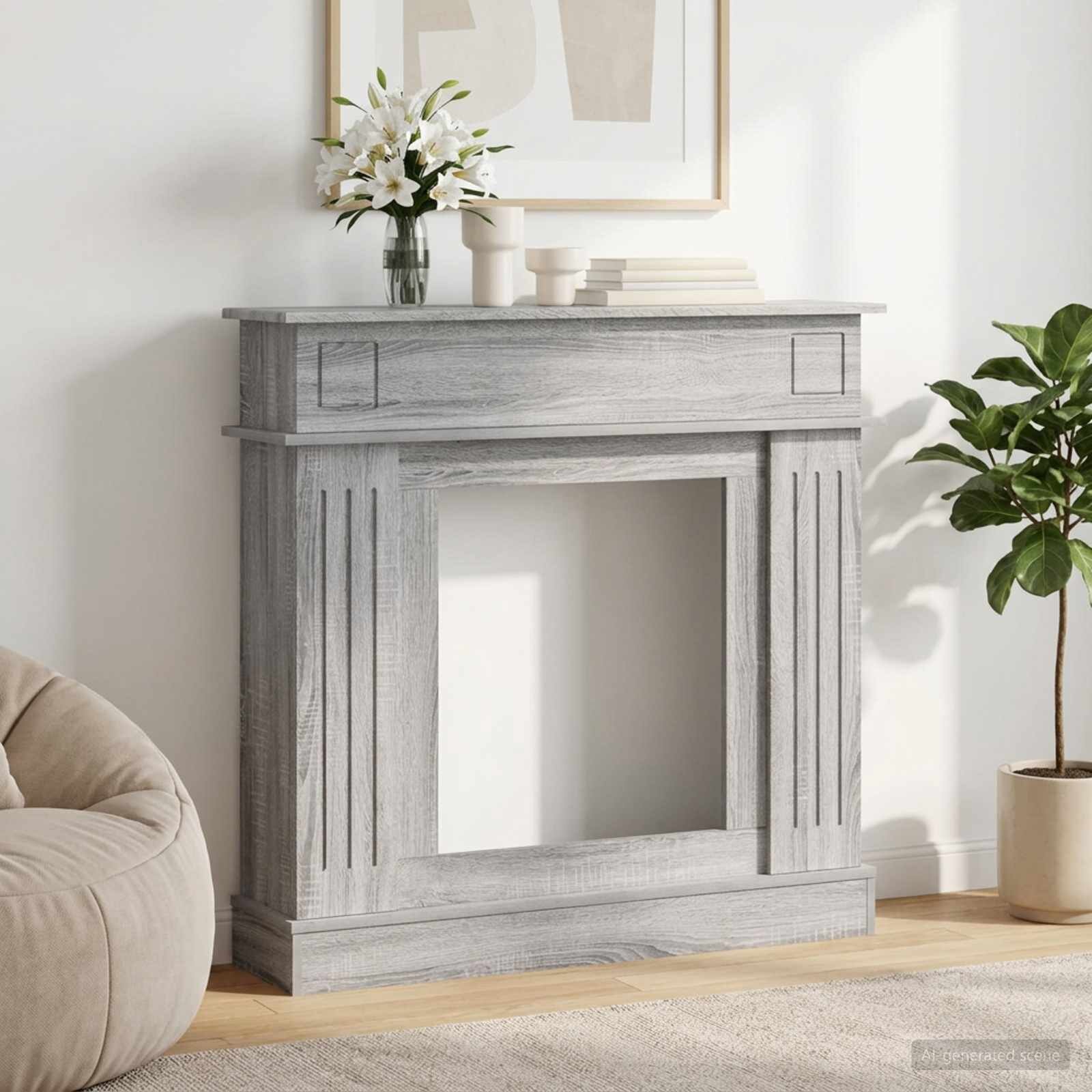 vidaXL Рамка за камина Сив Сонома 102 x 26 x 100 см
