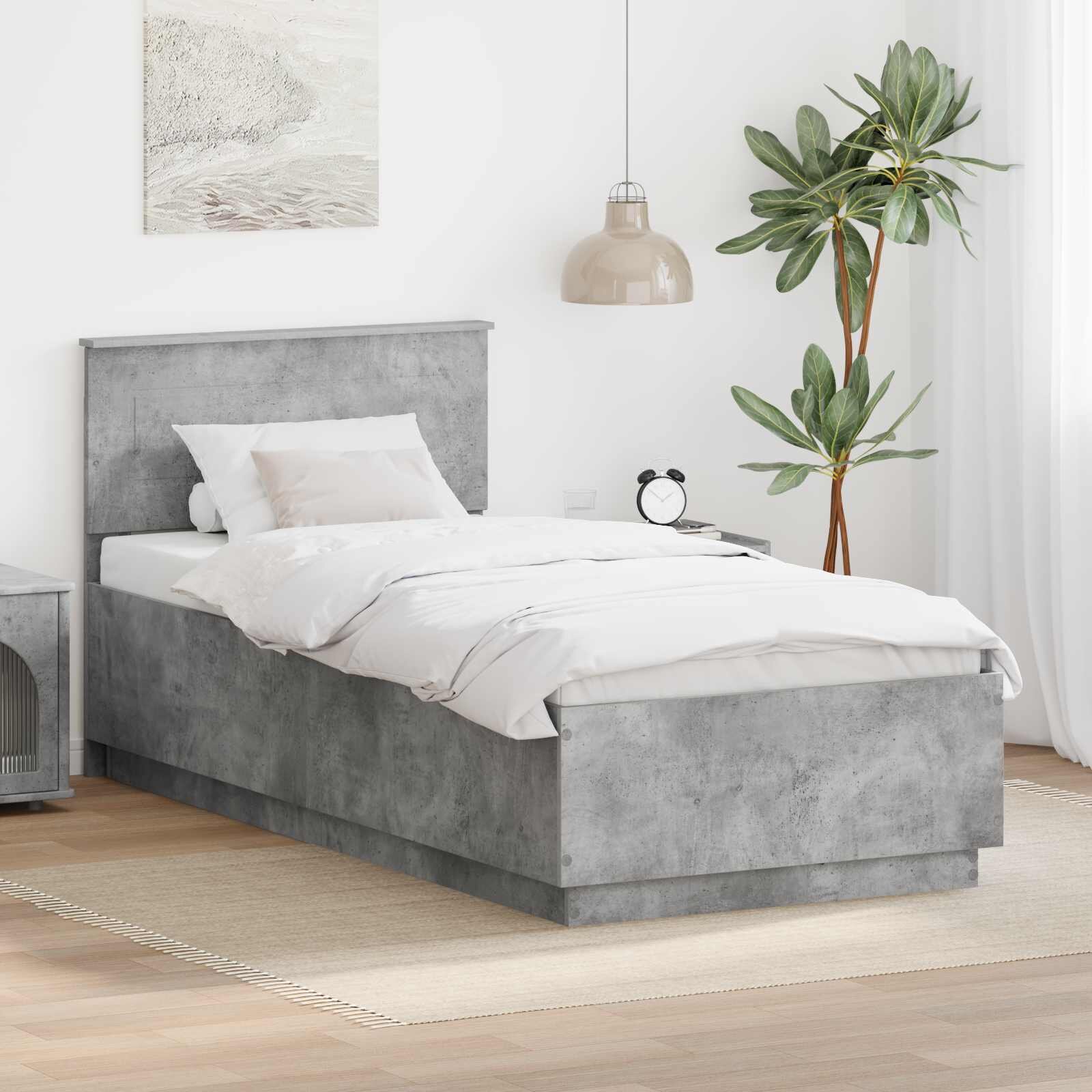 vidaXL Рамка за легло Бетонно сиво 70 x 190 cm Инженерна дървесина