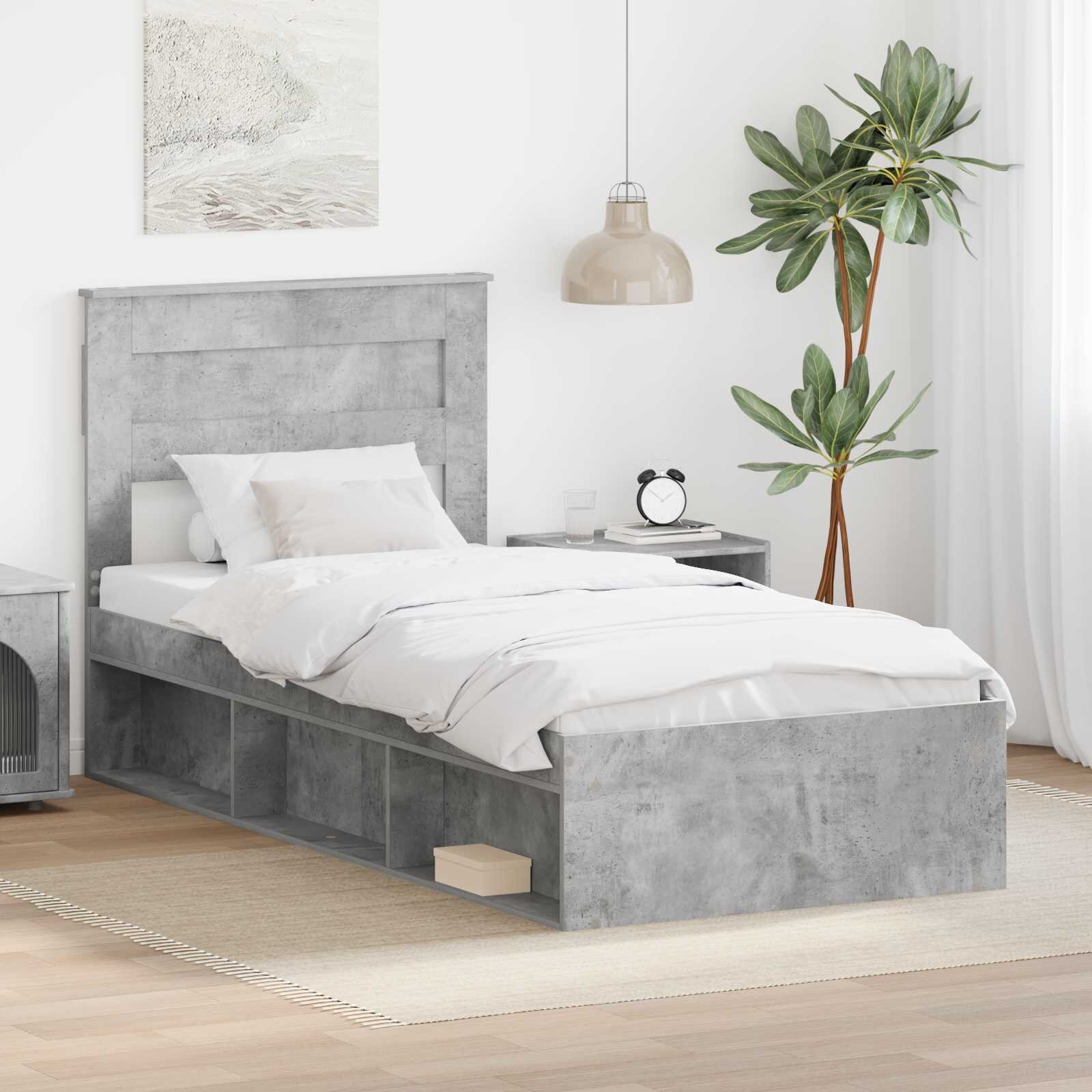 vidaXL Рамка за легло Бетоново сиво 90 x 190 cm Солидно борово дърво