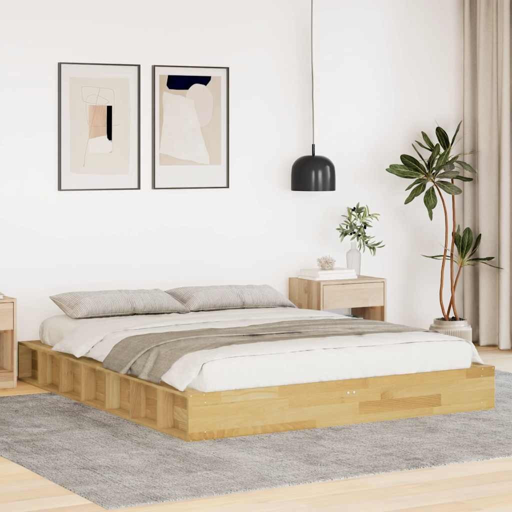 vidaXL Рамка за легло без матрак 135x190 cm Дъб от масивна дървесина