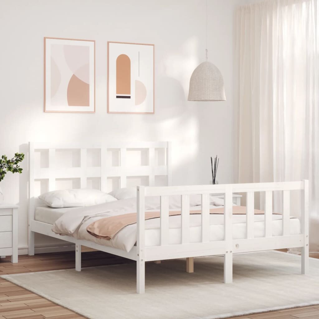 vidaXL Рамка за легло без матрак бял 140x200 см бор масив