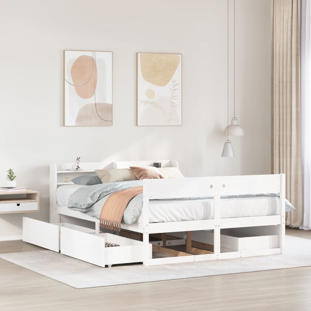 vidaXL Рамка за легло без матрак бял 150x200 см бор масив
