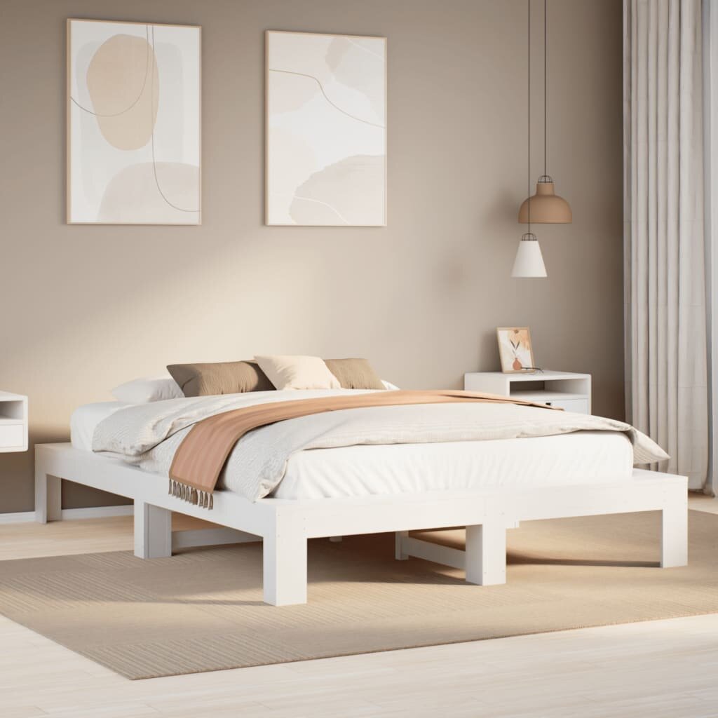 vidaXL Рамка за легло без матрак бял 150x200 см бор масив