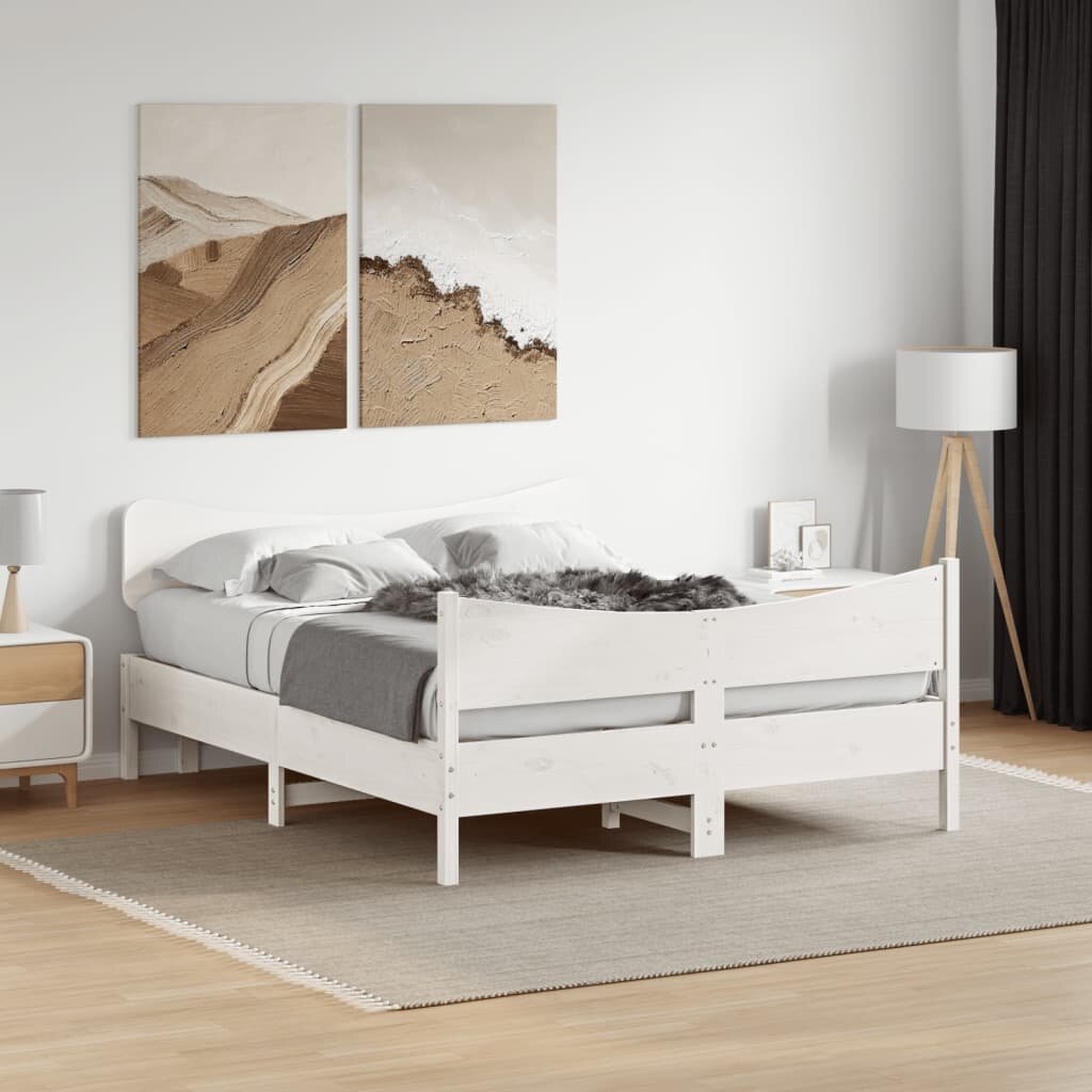 vidaXL Рамка за легло без матрак бял 150x200 см бор масив