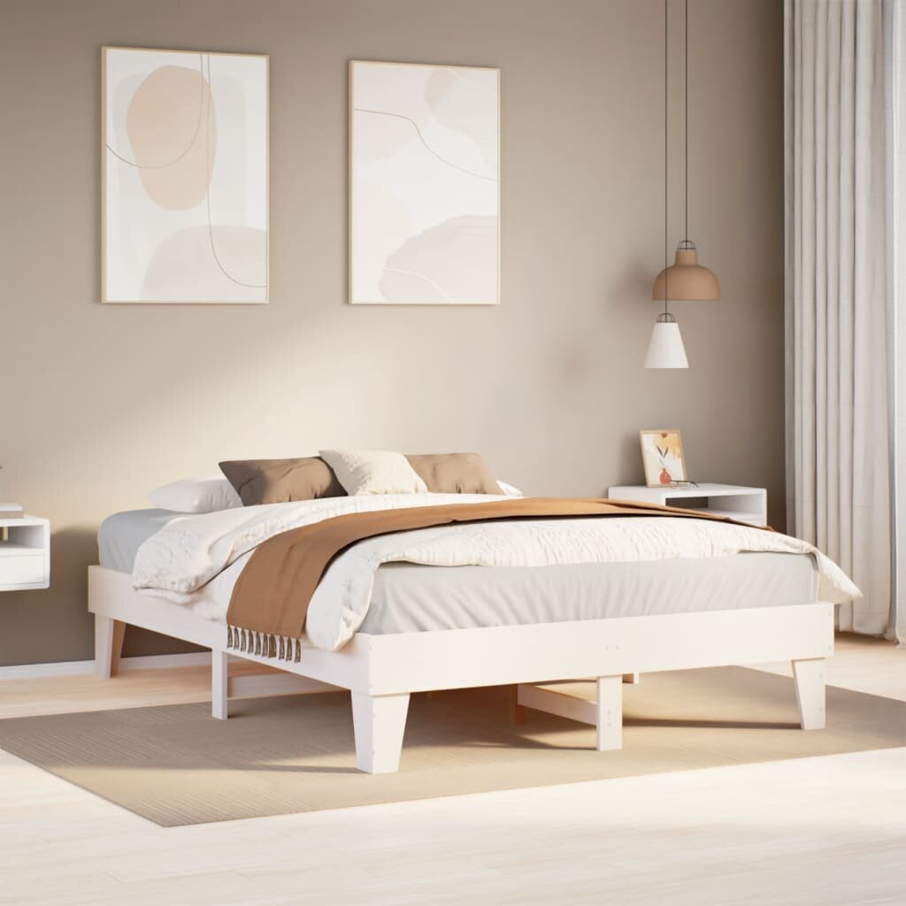 vidaXL Рамка за легло без матрак бял 150x200 см бор масив