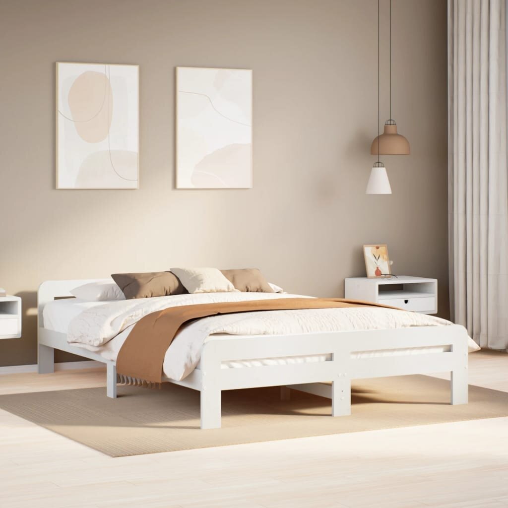vidaXL Рамка за легло без матрак бял 150x200 см бор масив