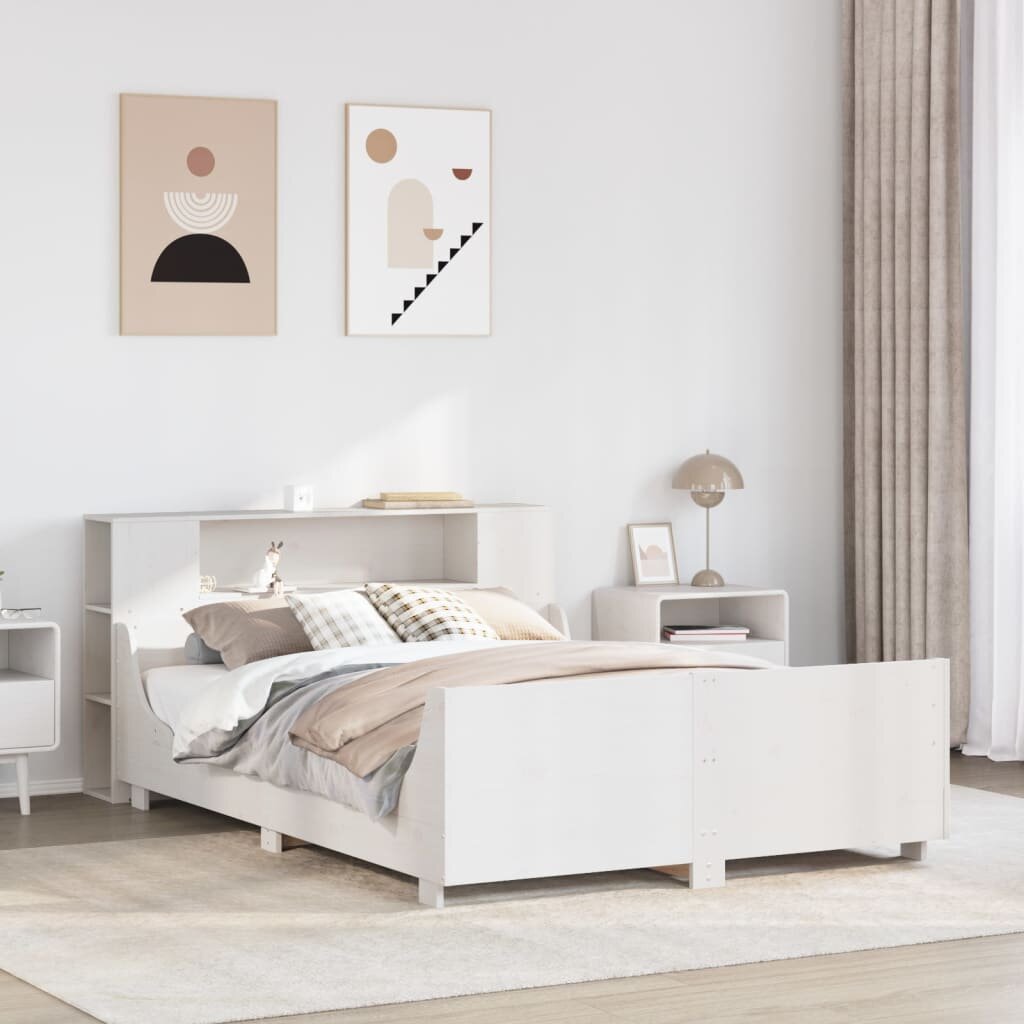 vidaXL Рамка за легло без матрак бял 150x200 см бор масив