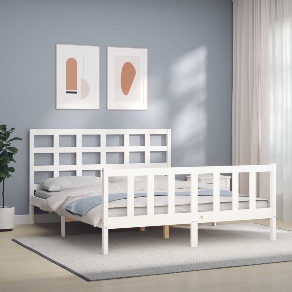 vidaXL Рамка за легло без матрак бял 160x200 см бор масив