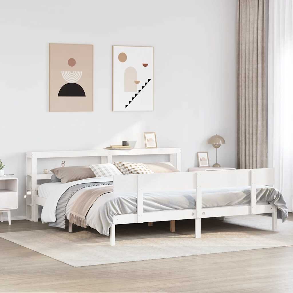 vidaXL Рамка за легло без матрак бял 180x200 см бор масив