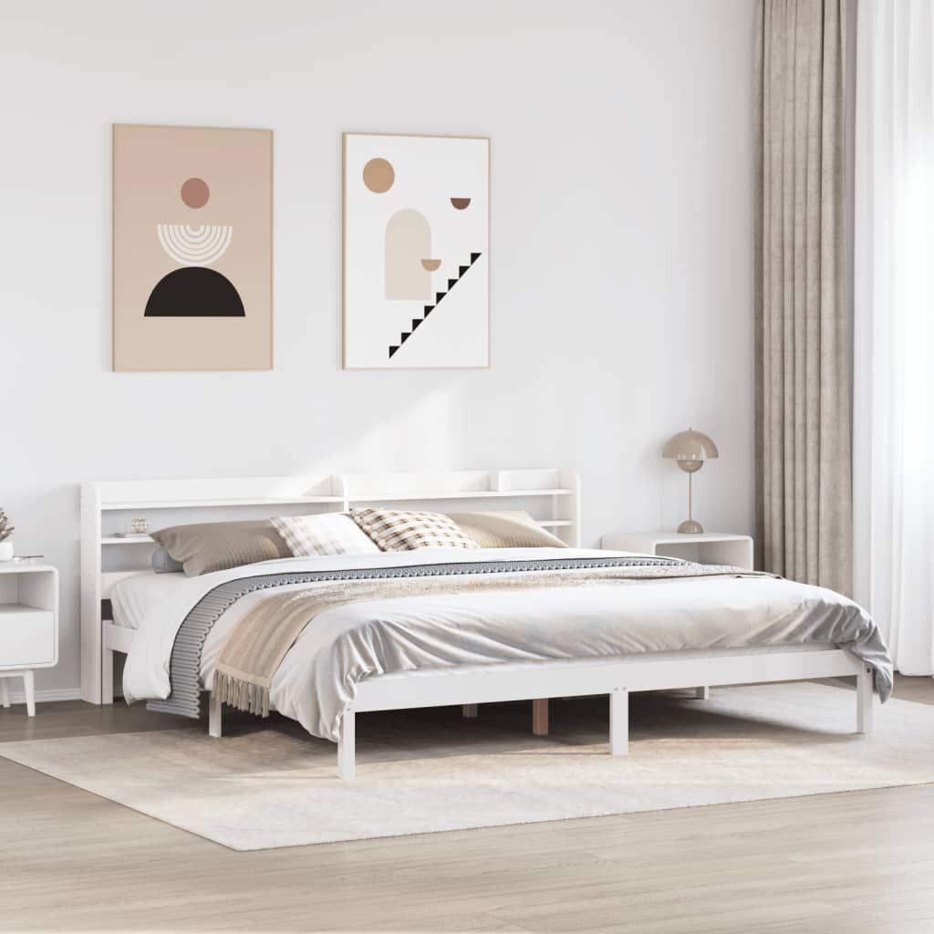 vidaXL Рамка за легло без матрак бял 180x200 см бор масив