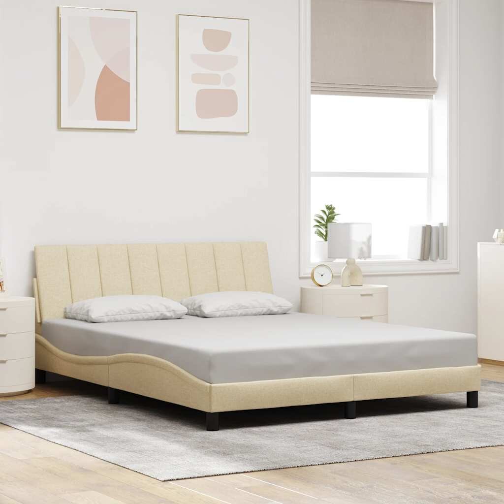 vidaXL Рамка за легло без матрак Hanko кремава 160x200 см плат