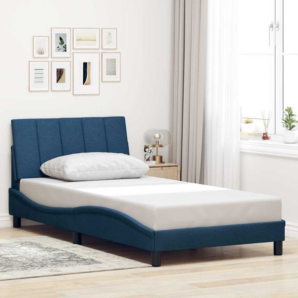 vidaXL Рамка за легло без матрак Hanko Синьо 100x200 см плат