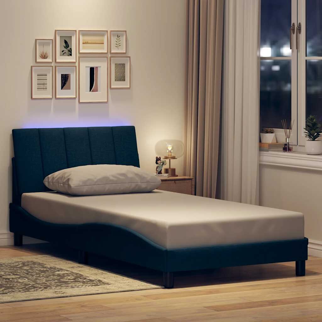 vidaXL Рамка за легло без матрак Hanko Синьо 100x200 см плат