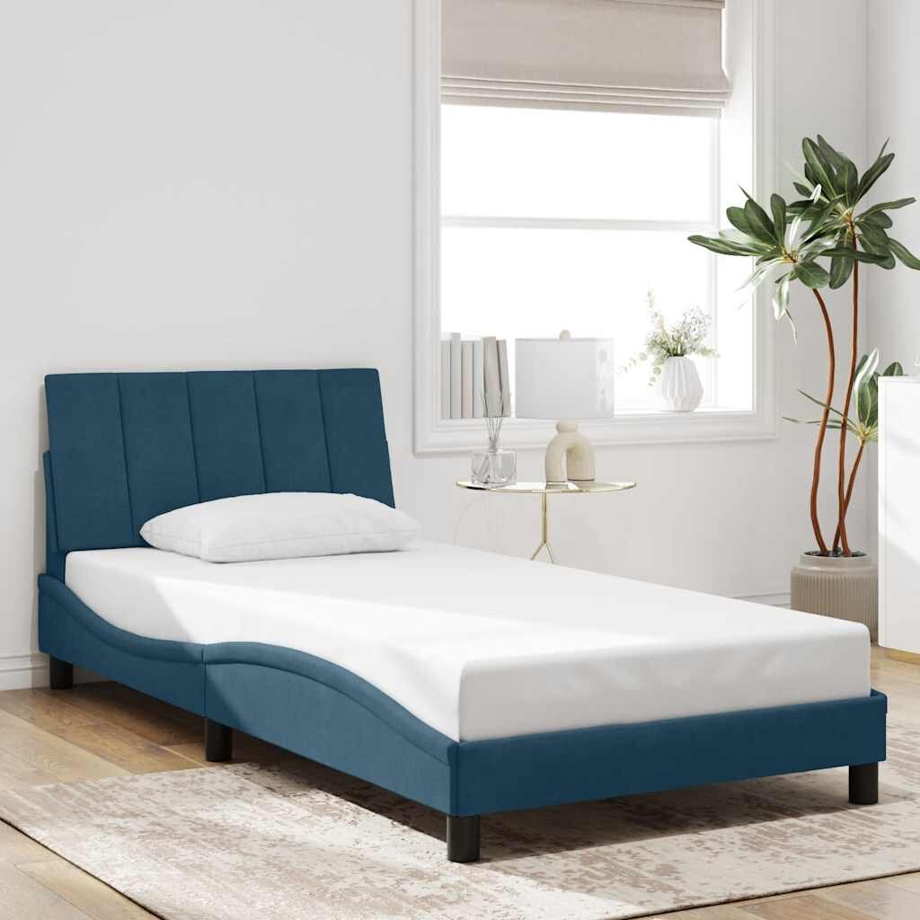vidaXL Рамка за легло без матрак Hanko синя 100x200 см кадифе