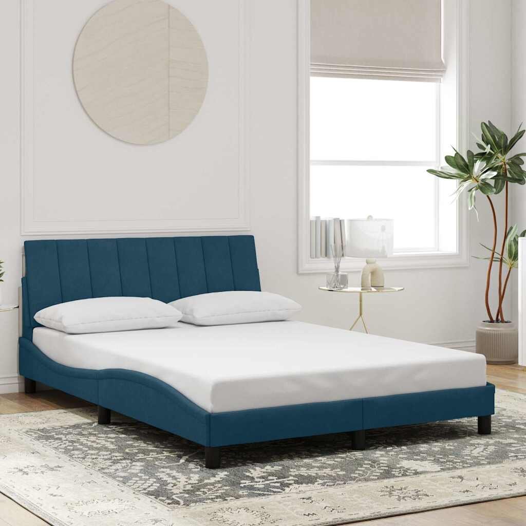 vidaXL Рамка за легло без матрак Hanko синя 140x200 см кадифе