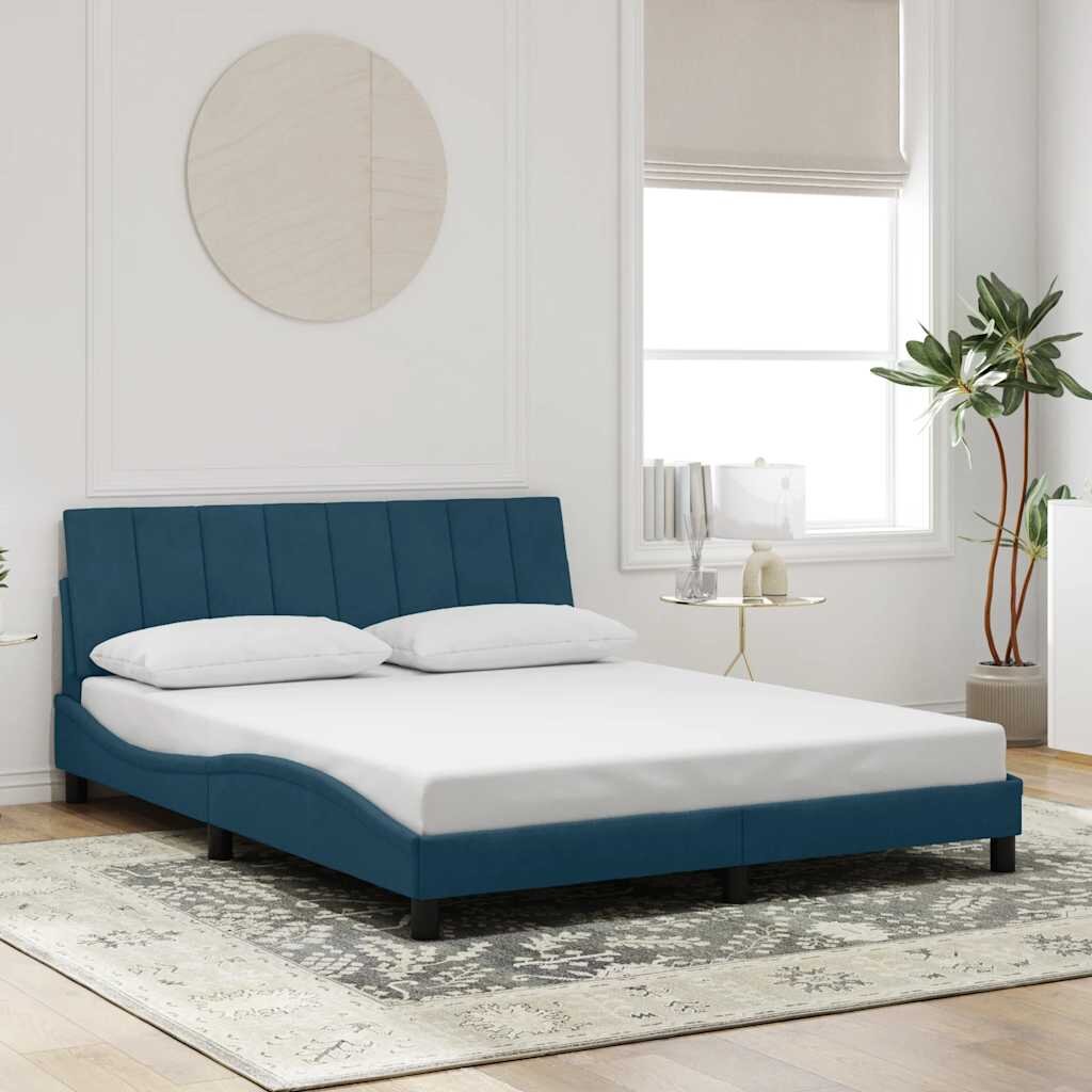 vidaXL Рамка за легло без матрак Hanko синя 160x200 см кадифе
