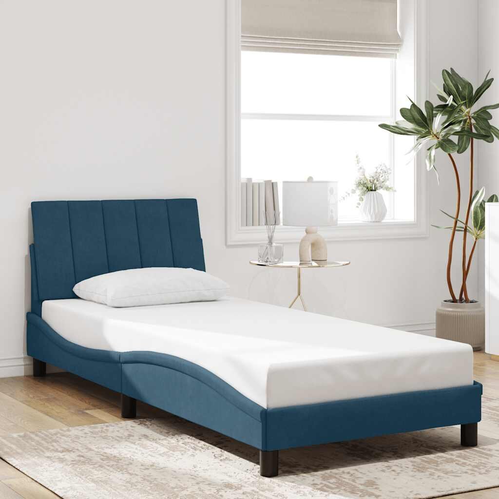 vidaXL Рамка за легло без матрак Hanko синя 90x190 см кадифе