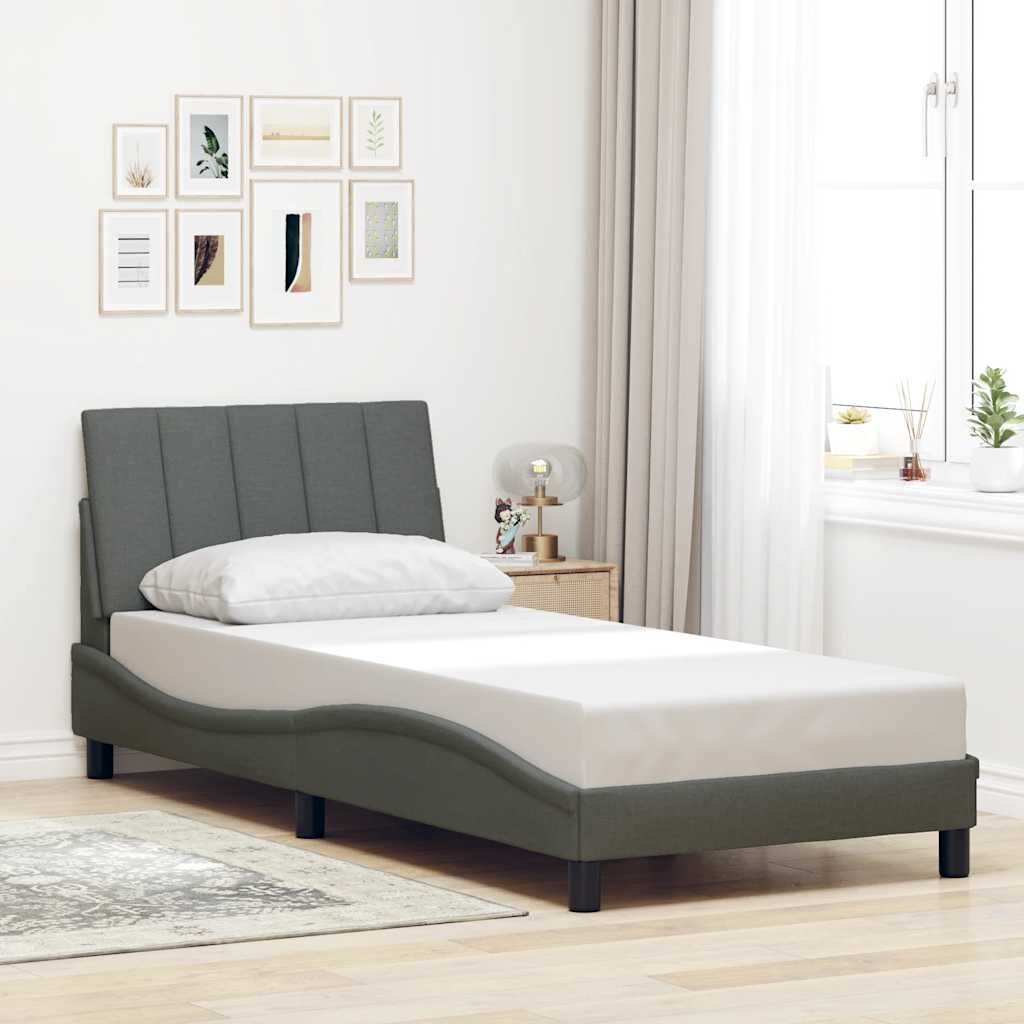 vidaXL Рамка за легло без матрак Hanko тъмносива 90x200 см плат