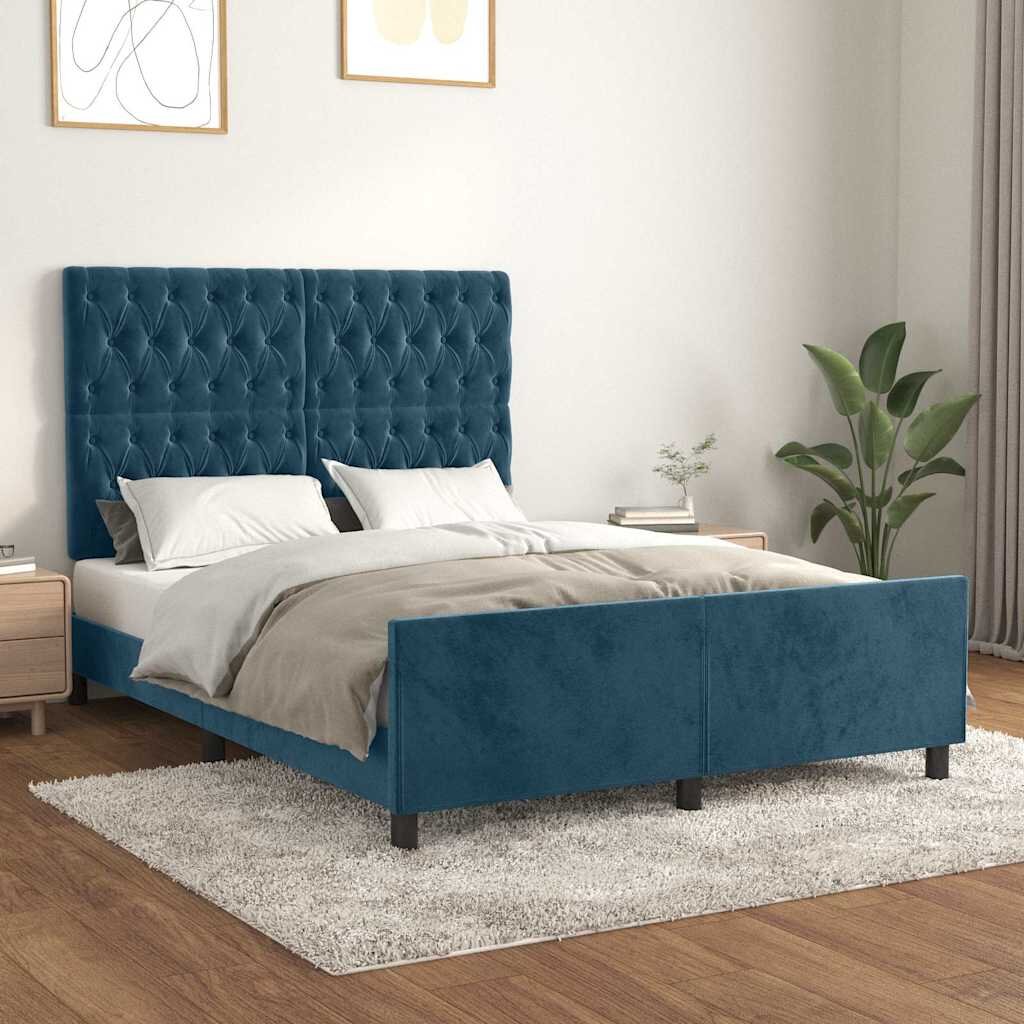 vidaXL Рамка за легло без матрак тъмносиня 140x200 см кадифе