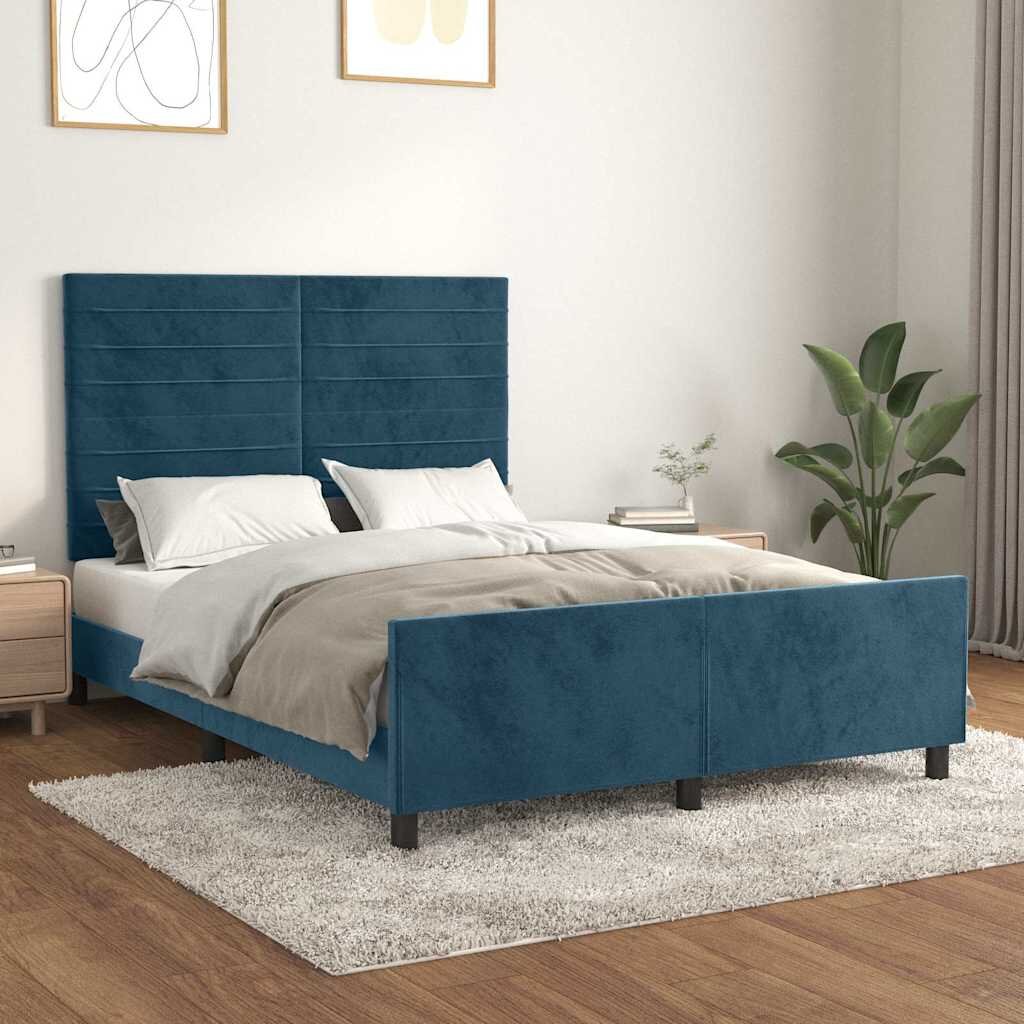 vidaXL Рамка за легло без матрак тъмносиня 140x200 см кадифе