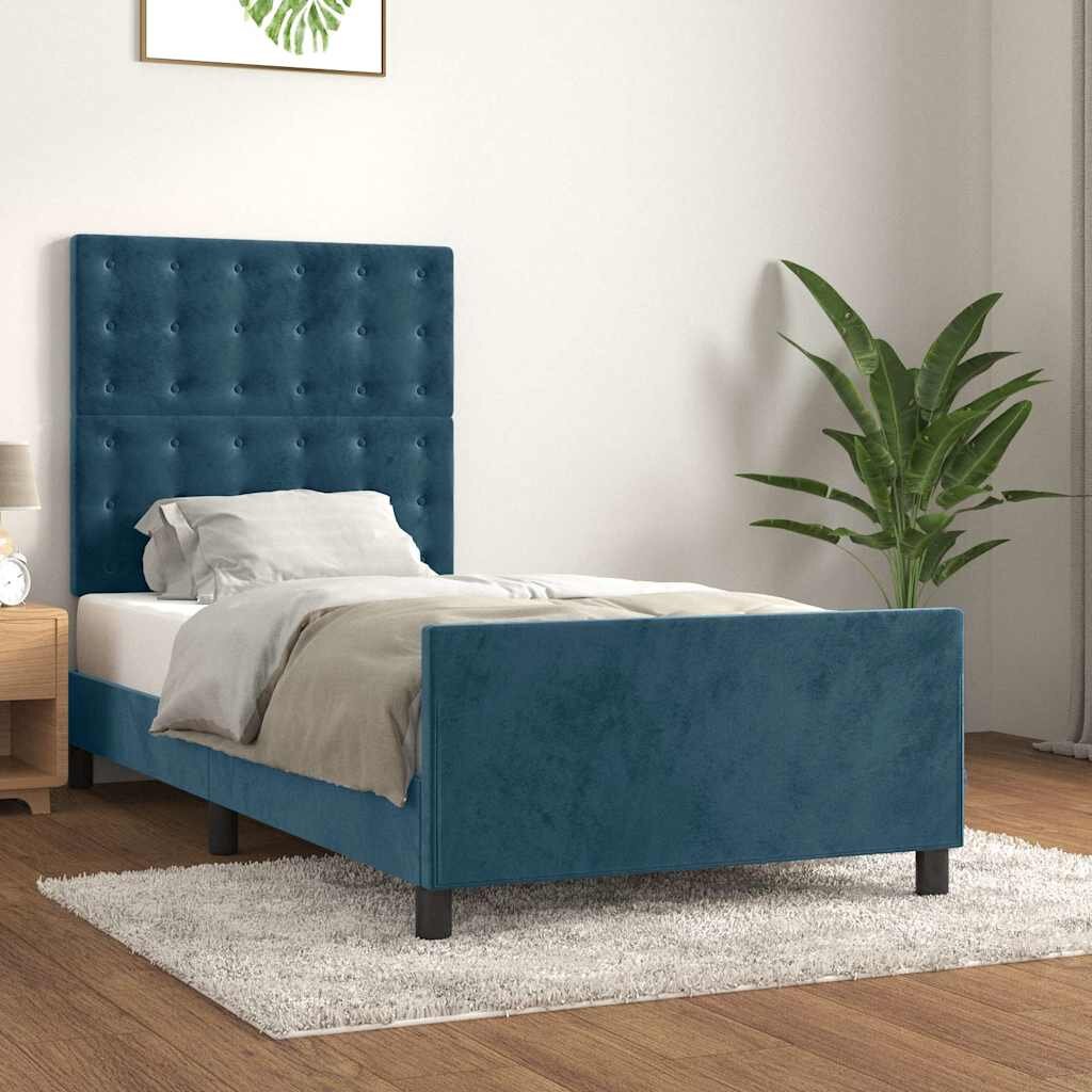 vidaXL Рамка за легло без матрак тъмносиня 90x200 см кадифе