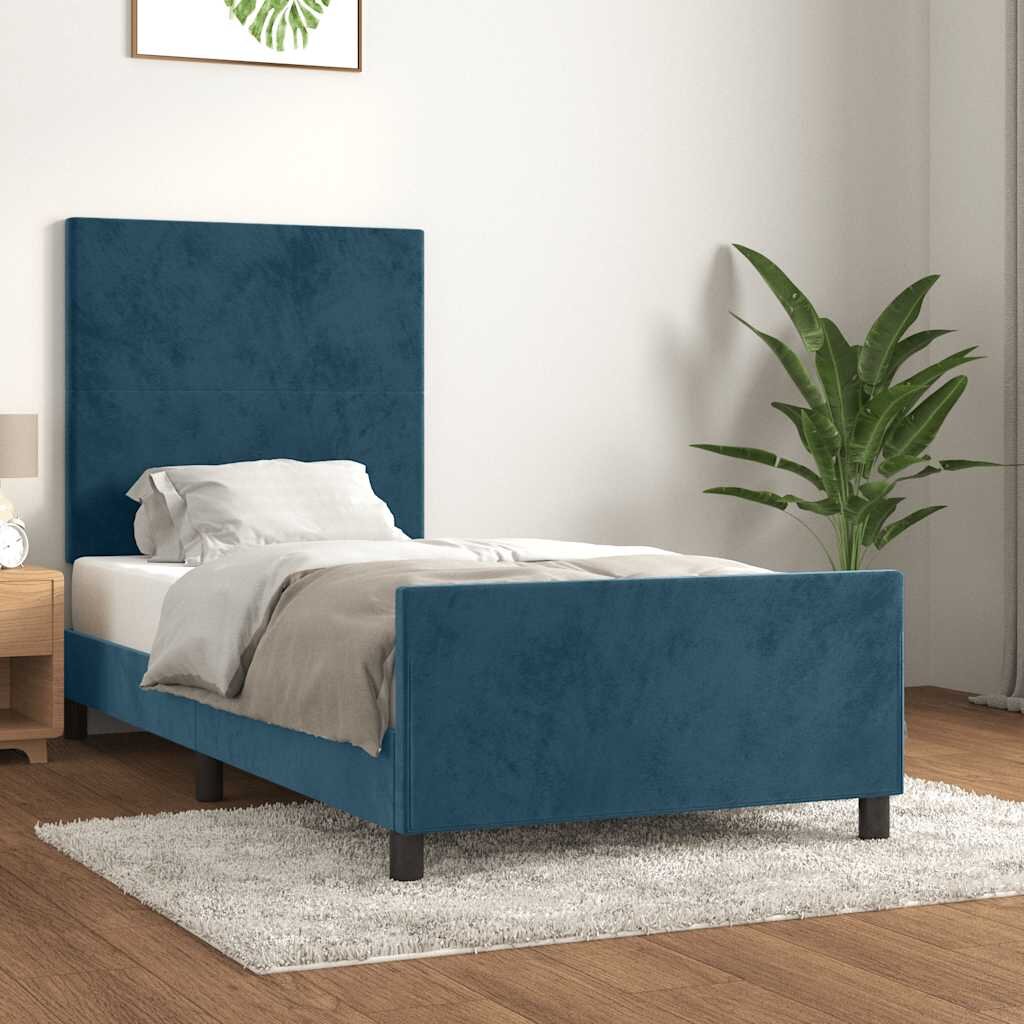 vidaXL Рамка за легло без матрак тъмносиня 90x200 см кадифе