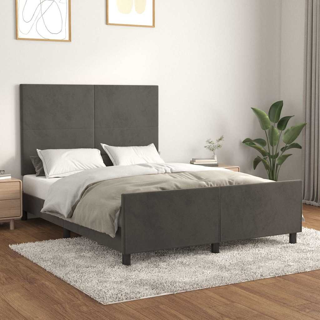 vidaXL Рамка за легло без матрак тъмносива 140x200 см кадифе