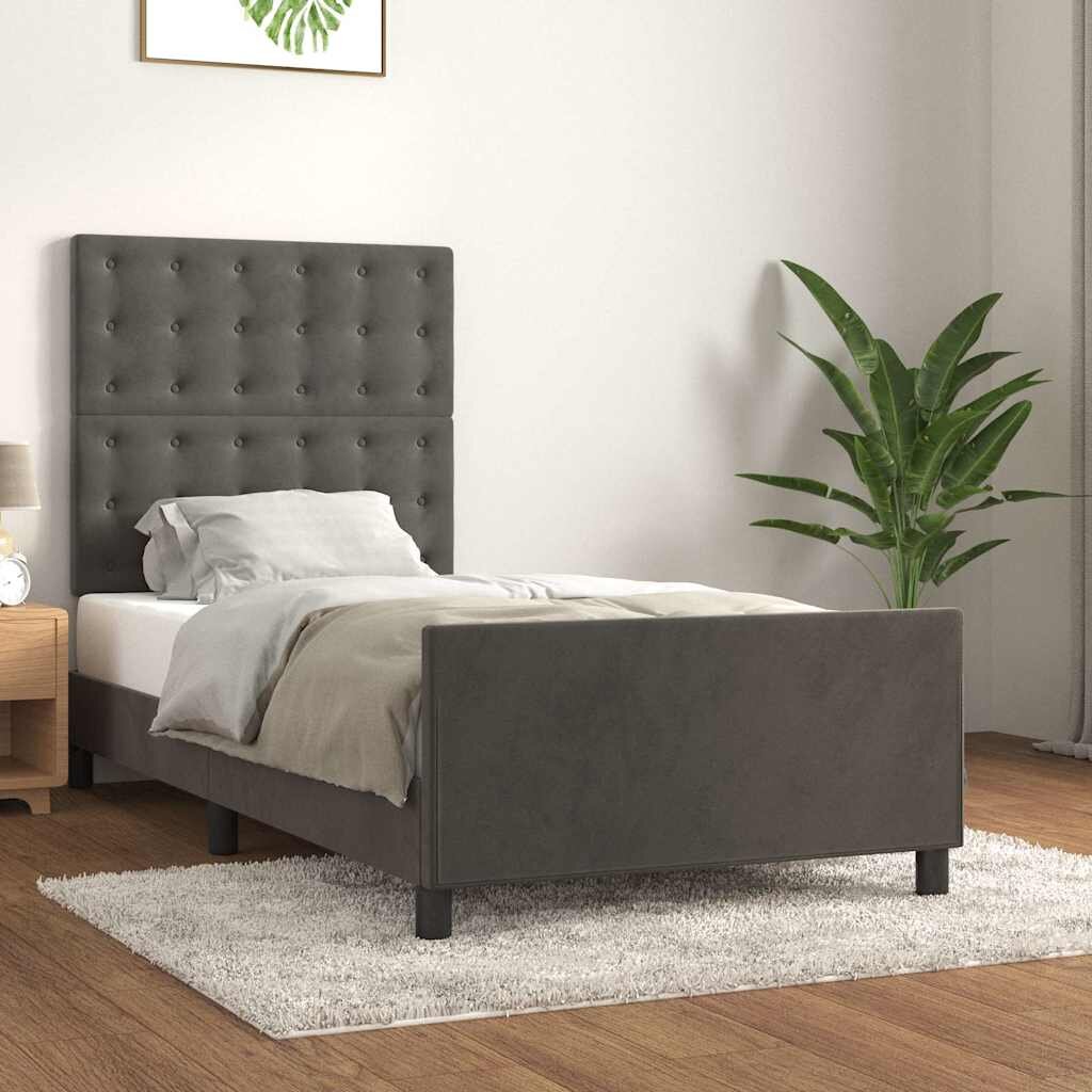 vidaXL Рамка за легло без матрак тъмносива 90x200 см кадифе