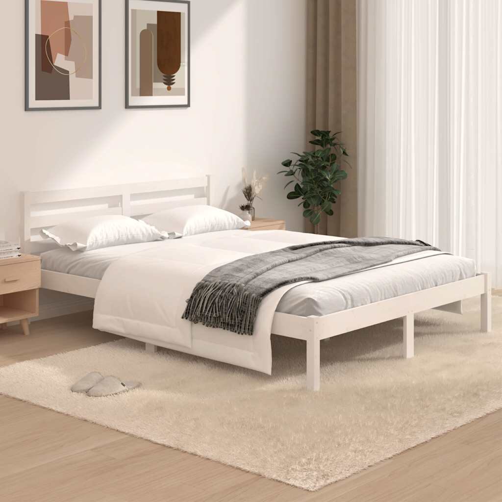 vidaXL Рамка за легло бор масив 120x190 см бяла Small Double