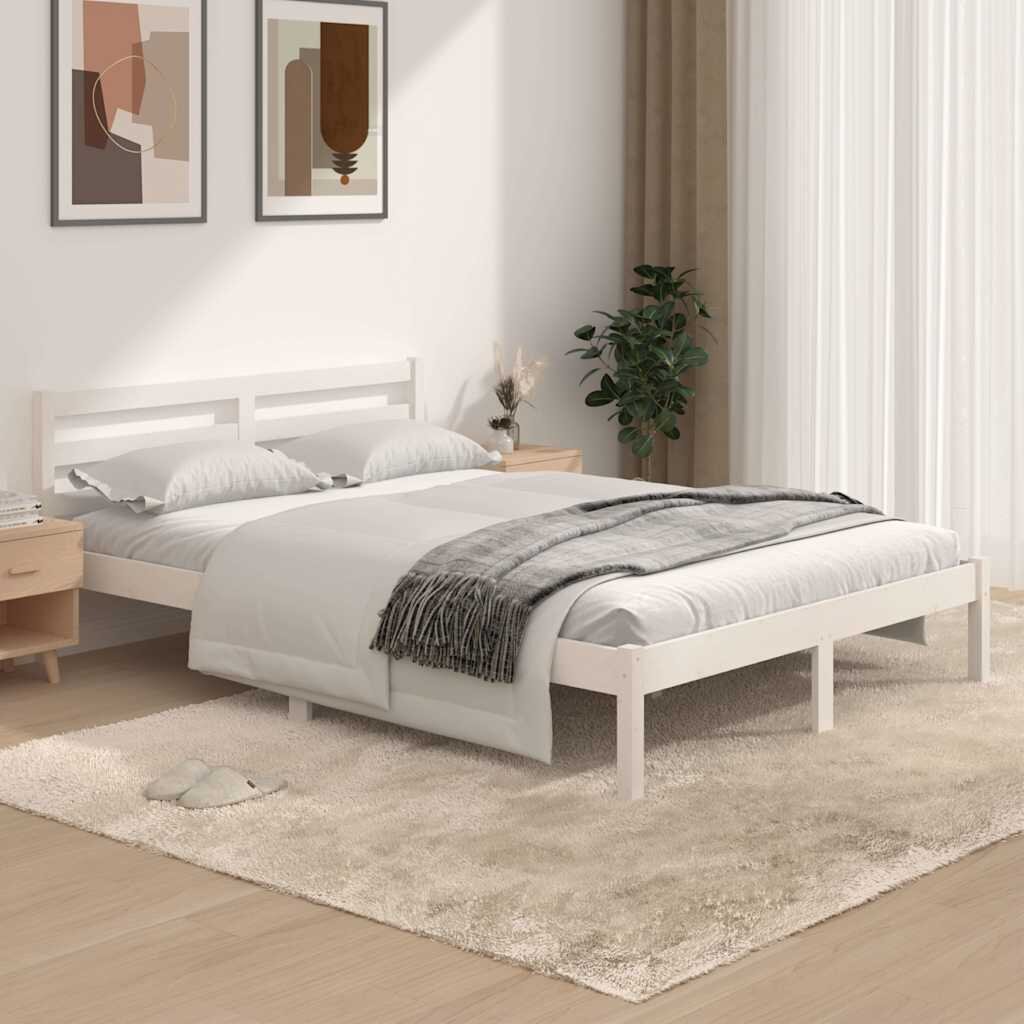 vidaXL Рамка за легло бор масив 135x190 см бяла Double
