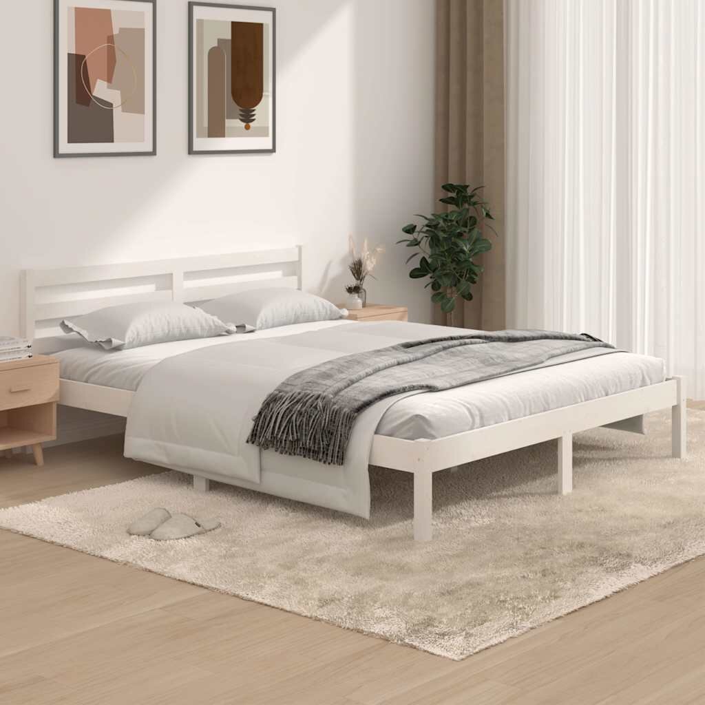 vidaXL Рамка за легло бор масив 150x200 см бяла King Size