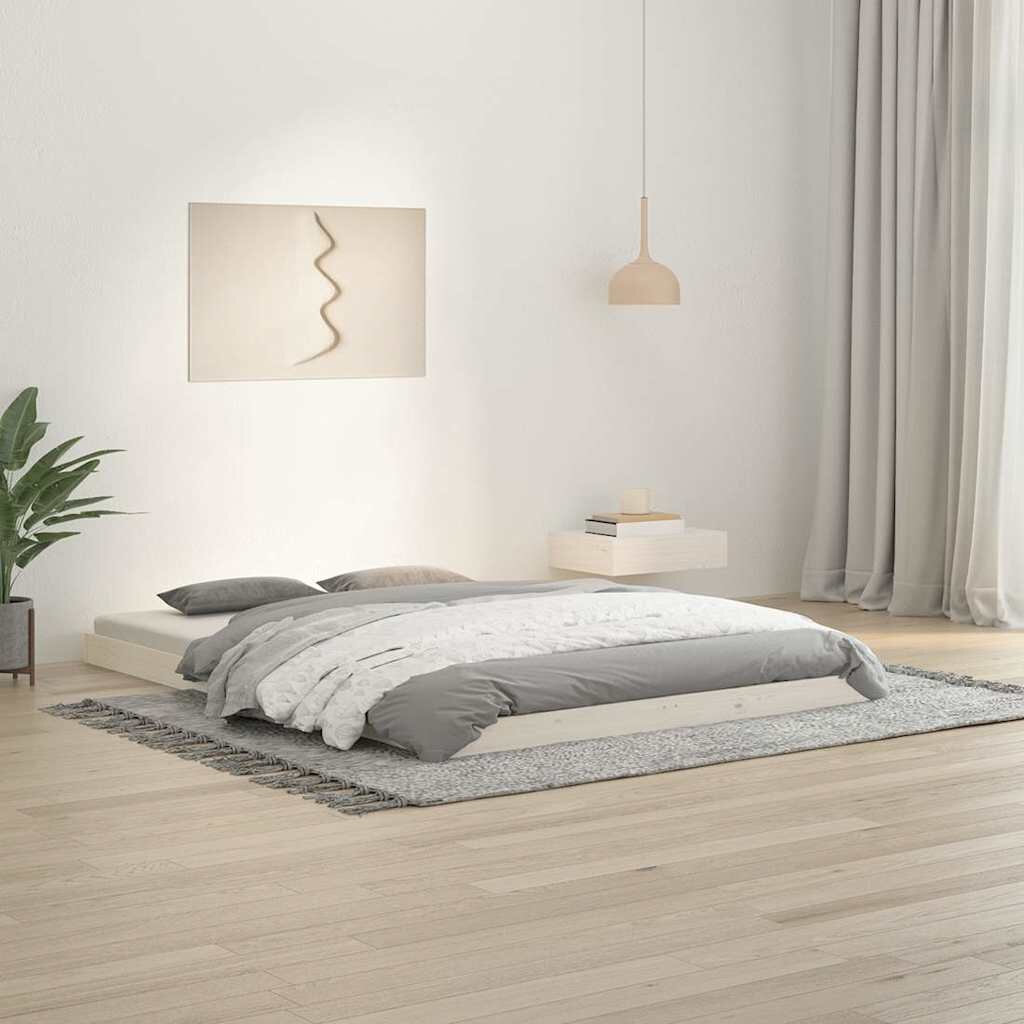 vidaXL Рамка за легло бяла 135x190 см Double бор масив