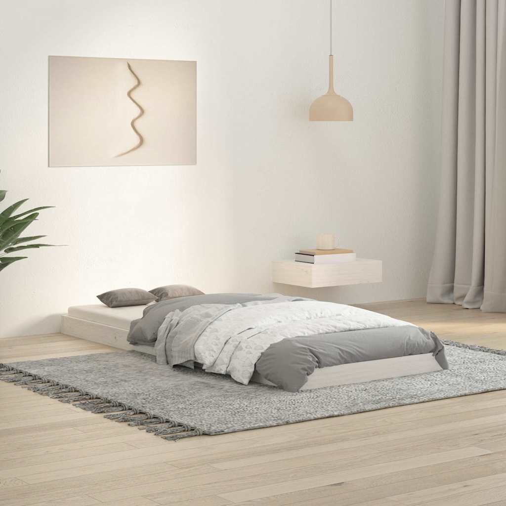 vidaXL Рамка за легло бяла 75x190 см Small Single борово дърво масив