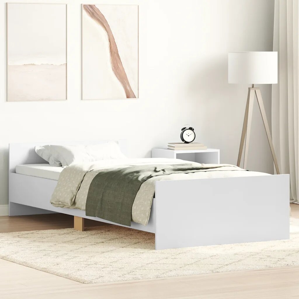 vidaXL Рамка за легло бяла 75x190 см Small Single инженерно дърво