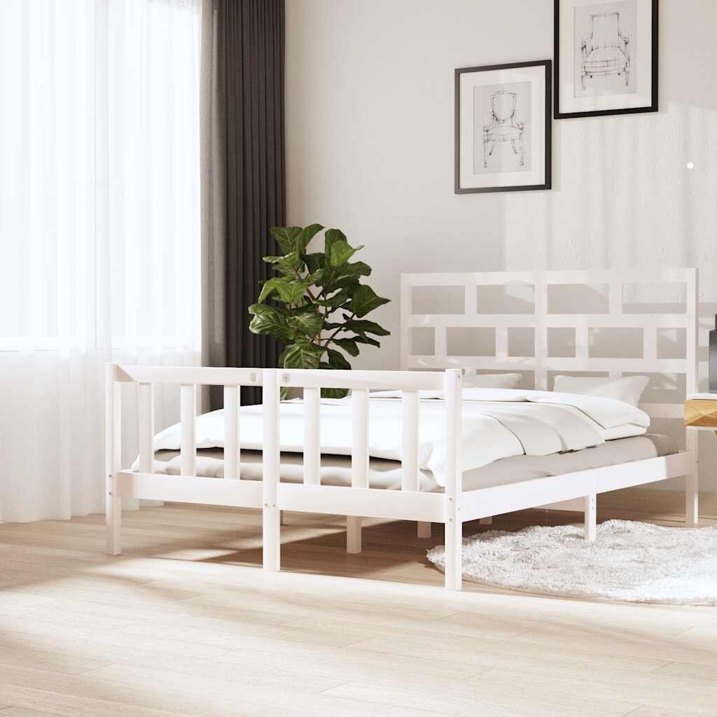 vidaXL Рамка за легло бяла бор масив 150x200 cм King Size