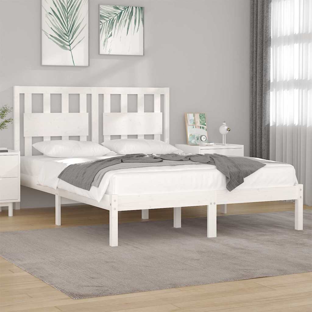 vidaXL Рамка за легло бяла бор масив 150x200 cм King Size